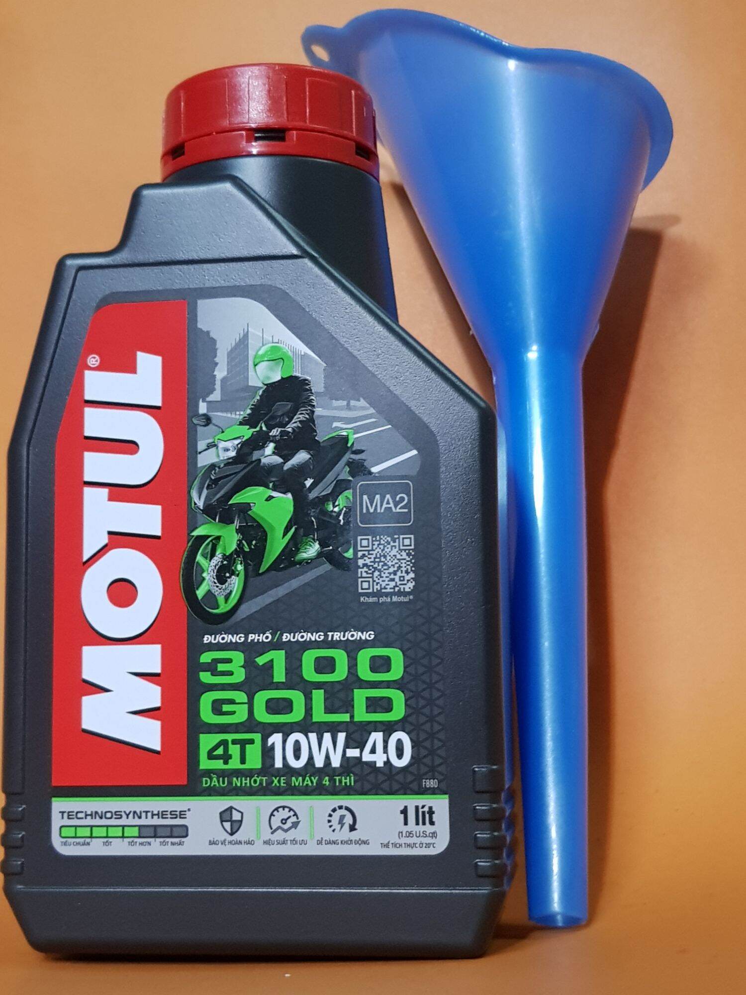 [TẶNG Phễu cổ dài] Nhớt MOTUL 3100 GOLD 10W40 chai 1L, nhớt motul 3100 10W40 chai 1L dầu nhớt cho xe máy xe côn bao xài