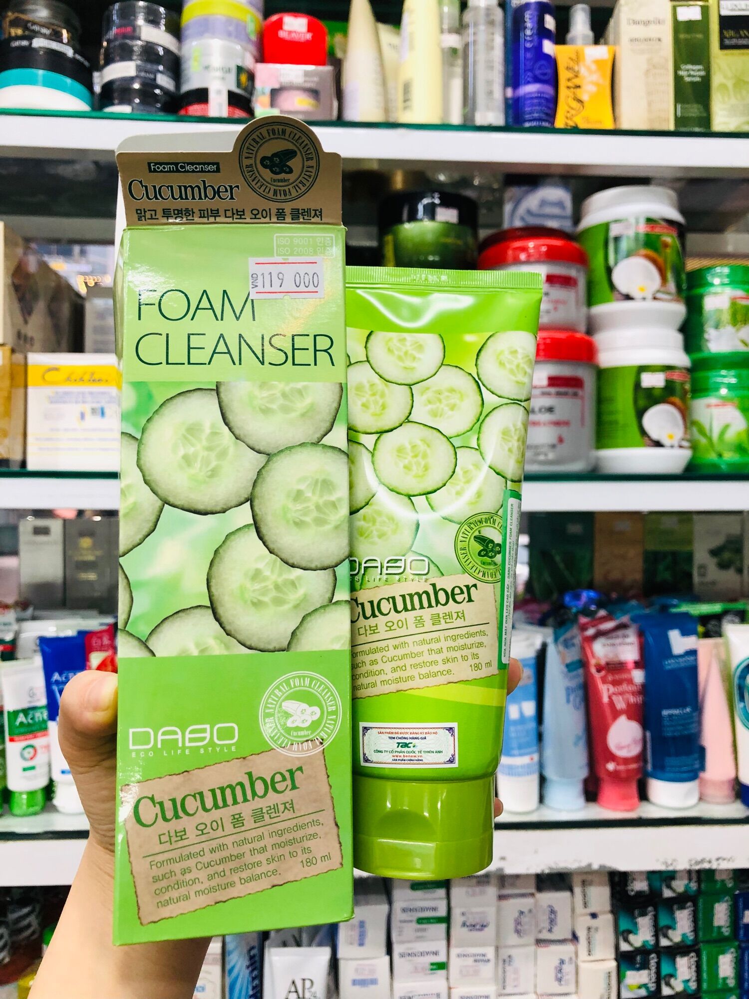 Sữa rửa mặt dabo foam cleanser dưa leo cấp ẩm, trắng da,xóa khô nẻ hàn quốc 180ml/hộp