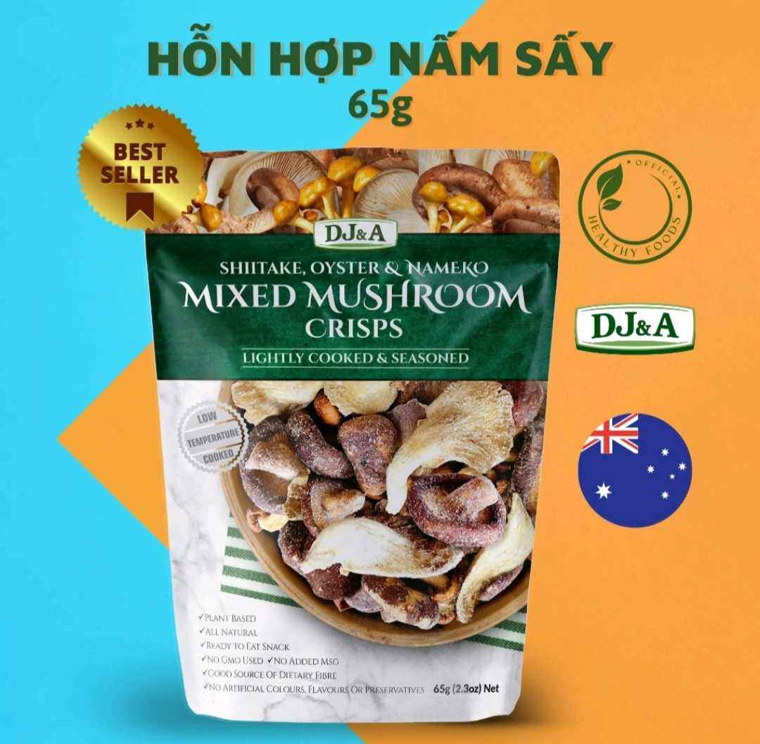 Hỗn Hợp Nấm Sấy Giòn 65g - Snack Nấm Hương Sấy Giòn - Nhập Khẩu Úc