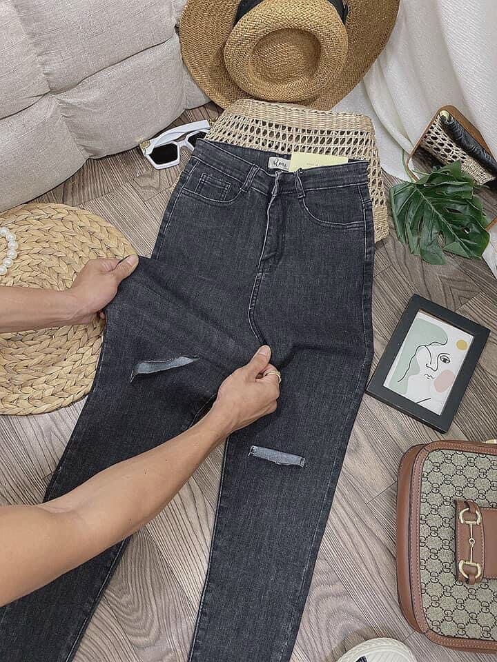 [CHỈ 15 - 17.4 HOÀN TIỀN 15%] Jeans Dài Xám Co Giãn Lưng Cao Rách