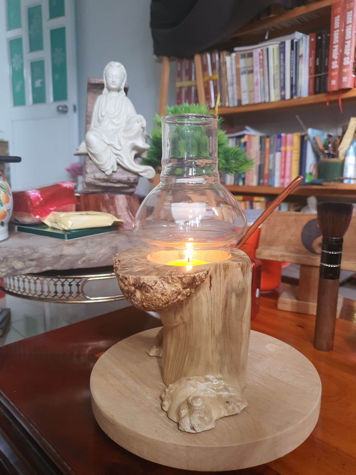 chân nến gỗ cafe