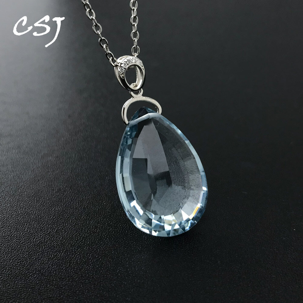 Csj Aquamarine Mặt Dây Chuyền Topaz Vòng Cổ Nữ Bạc 925 Món Quà Trang Sức Nữ Dự Tiệc Sinh Nhật Hợp Thời Trang Hình Giọt Nước Giải Đơn Đá