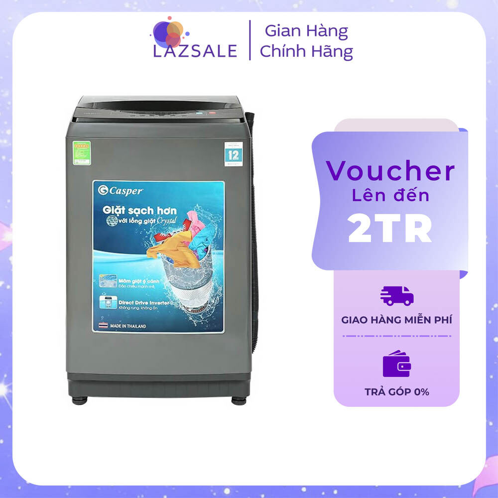 Máy giặt Casper Inverter 9.5 kg WT-95I68DGA - Công nghệ suy luận ảo Fuzzy Logic - Hệ thống 3 luồng nước tác động - Lồng giặt Crystal - Hàng chính hãng