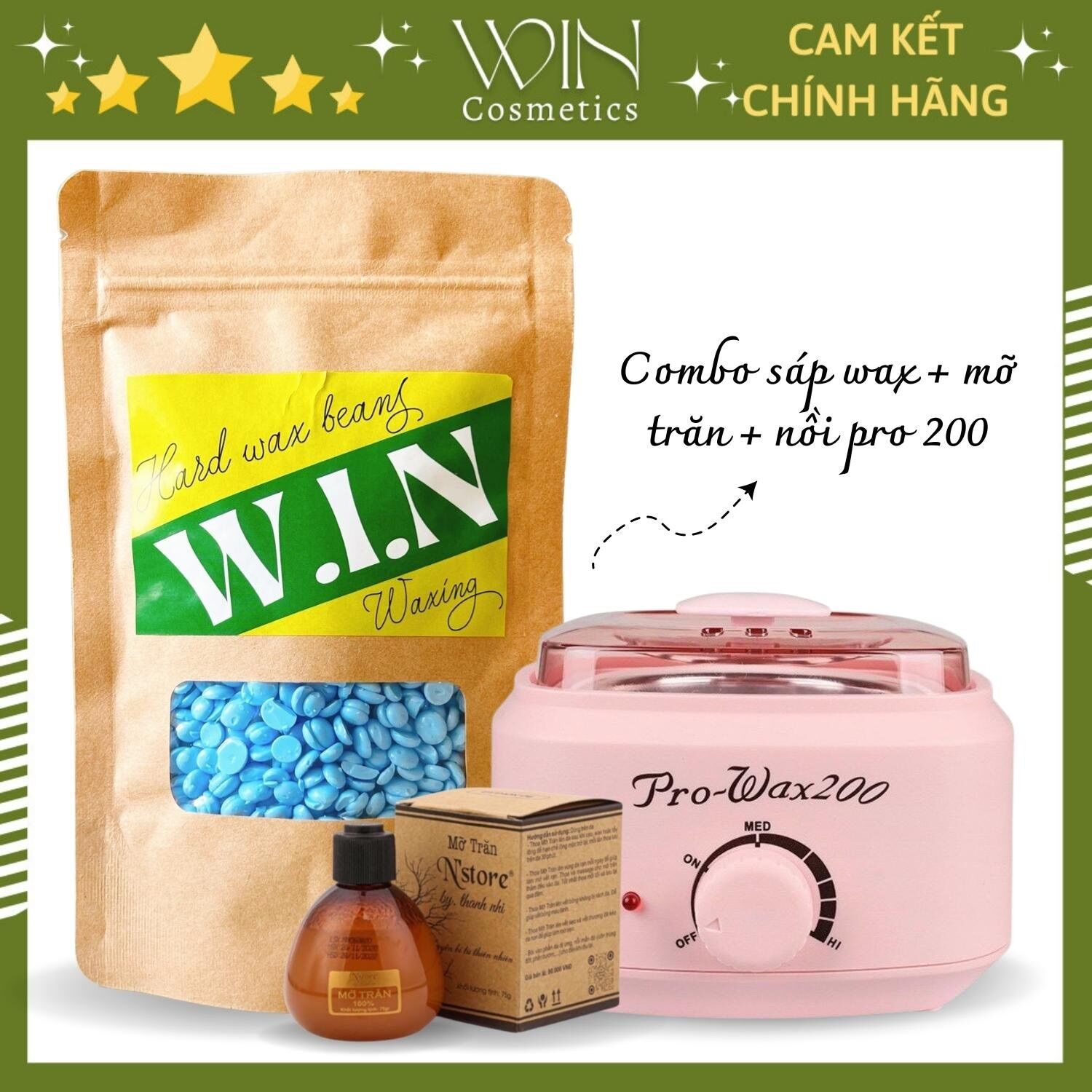 Combo triệt lông N'store tận gốc, sáp wax nóng wax lông siêu bám lông, nồi nấu sáp và mỡ trăn nguyên chất