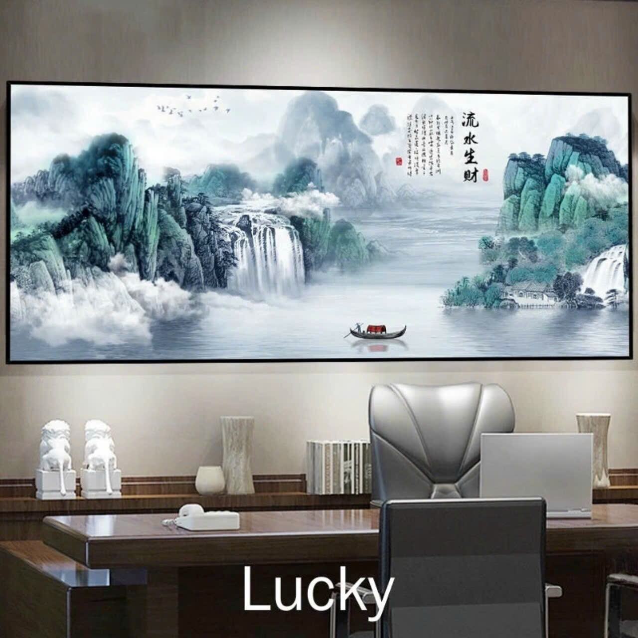 Tranh Tráng gương treo tường sẵn treo thư pháp/ tranh treo tường thủy mặc cổ kính/ tranh phòng cách 