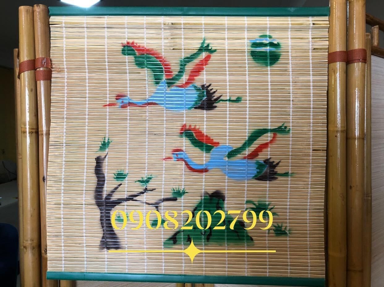 khóm trúc che bàn thờ ngoài trời, rèm che bàn thờ vẽ tranh