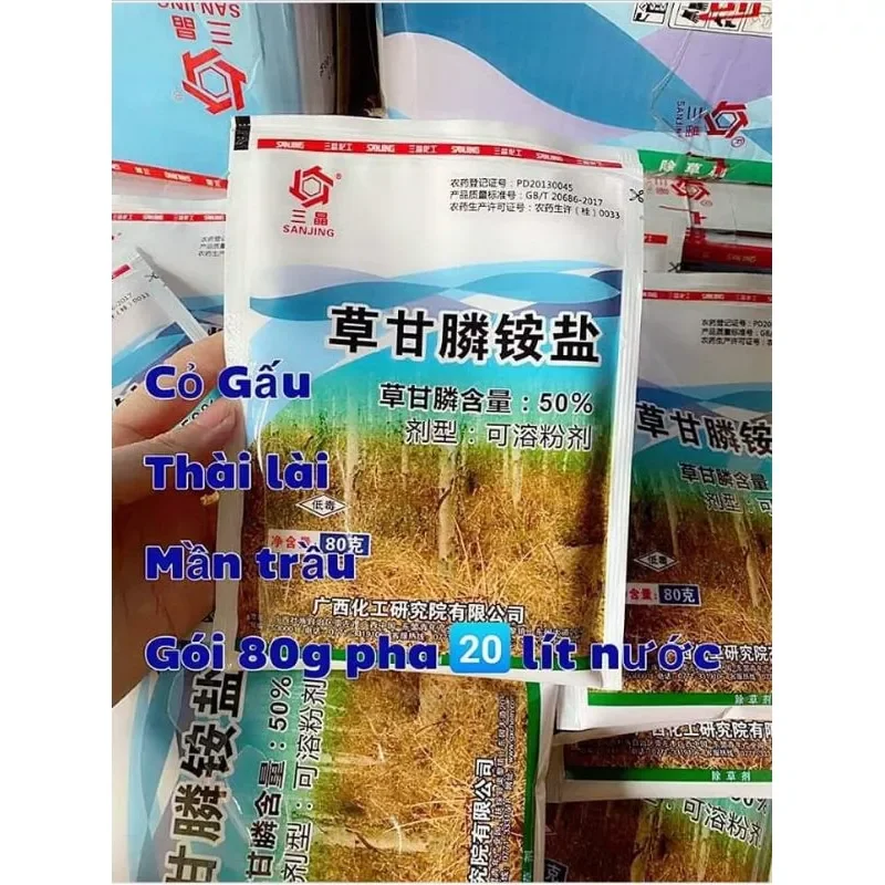 Thuốc diệt cỏ gấu.cỏ chỉ.cỏ bụi.cỏ tranh.(gói 80g glyphosaste 88.8%}
