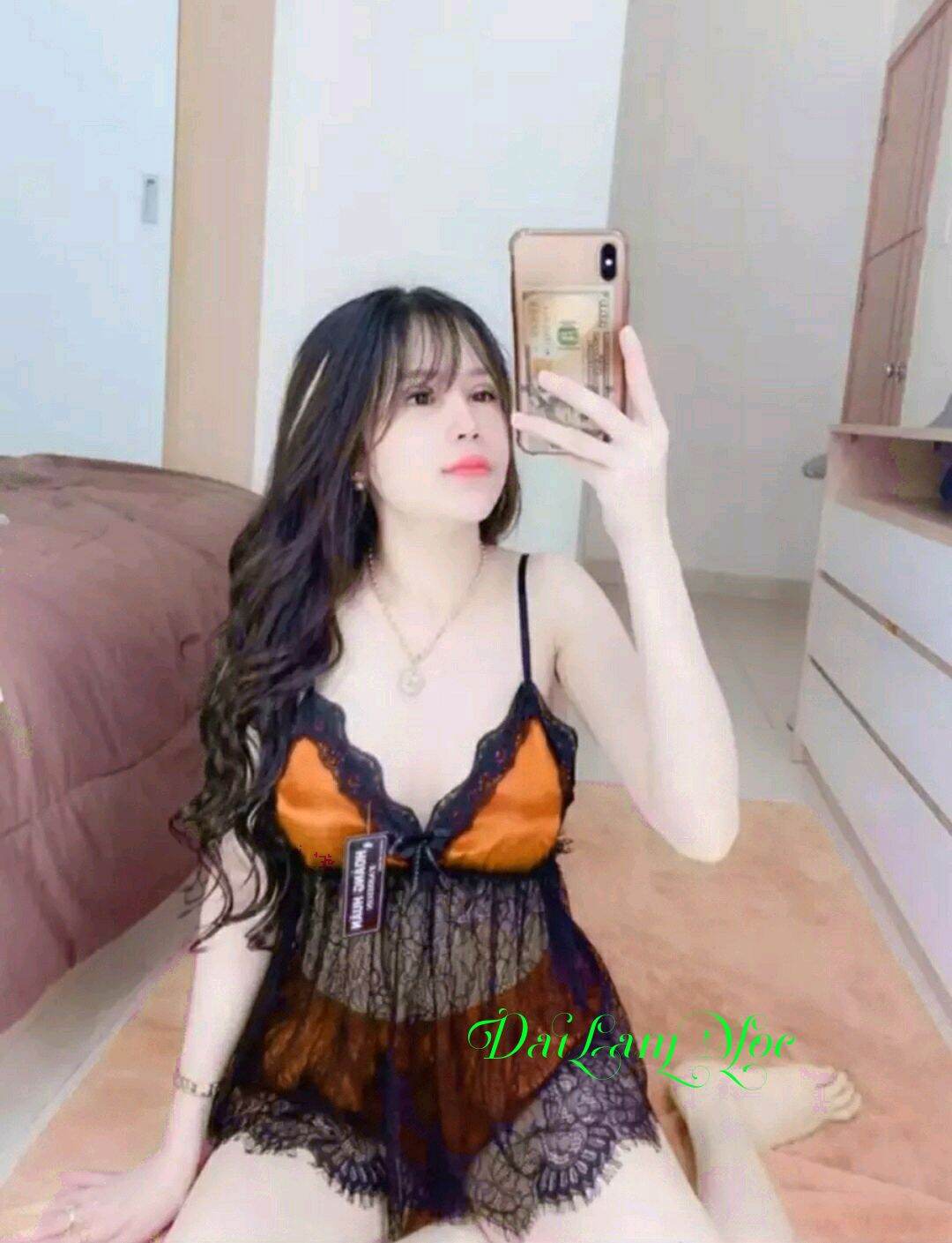 Đồ bộ ngủ hai dây sexy phi bóng phối ren - M59