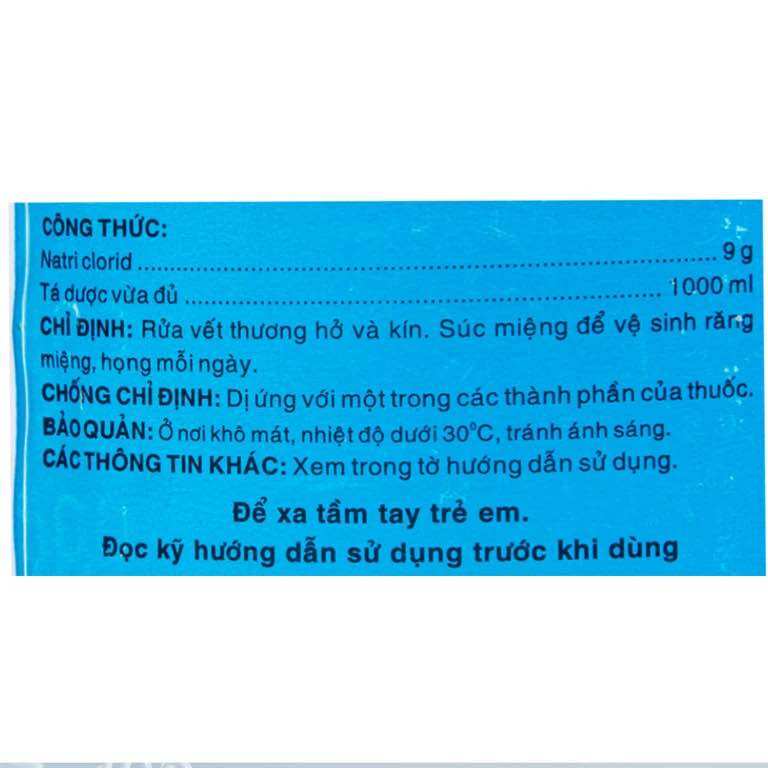 Dung dịch vô trùng Natri Clorid 0.9% Dược 3-2 (1000ml)