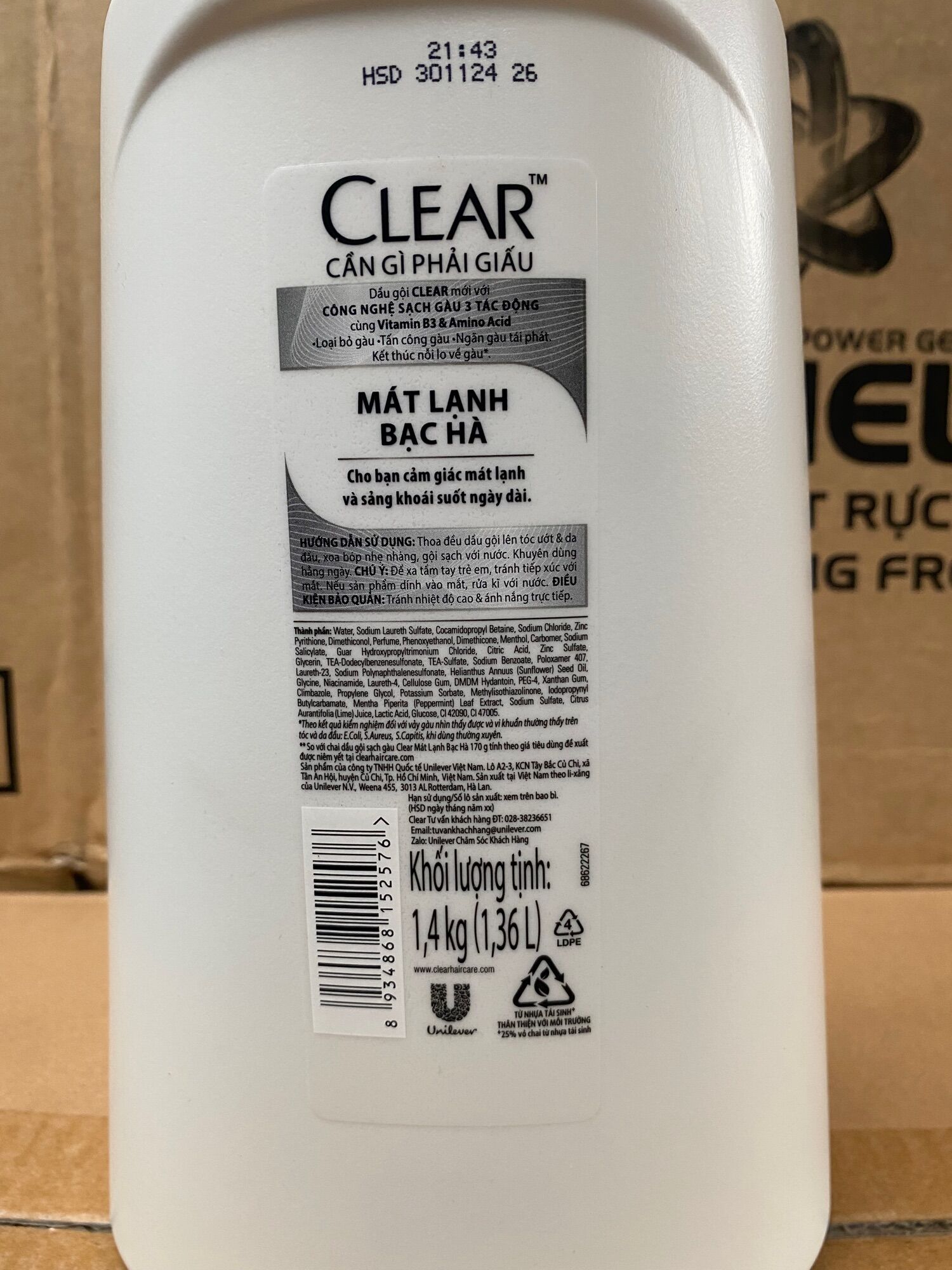 Dầu Gội CLEAR Bạc Hà Mát Lạnh 1,4kg (xanh lá)