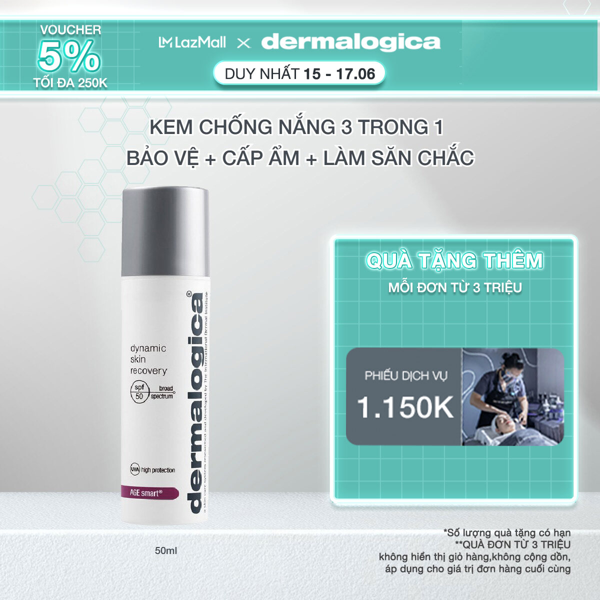 Kem chống nắng 3 trong 1 dermalogica dynamic skin recovery spf50 bảo vệ da làm săn chắc và dưỡng ẩm 50ml
