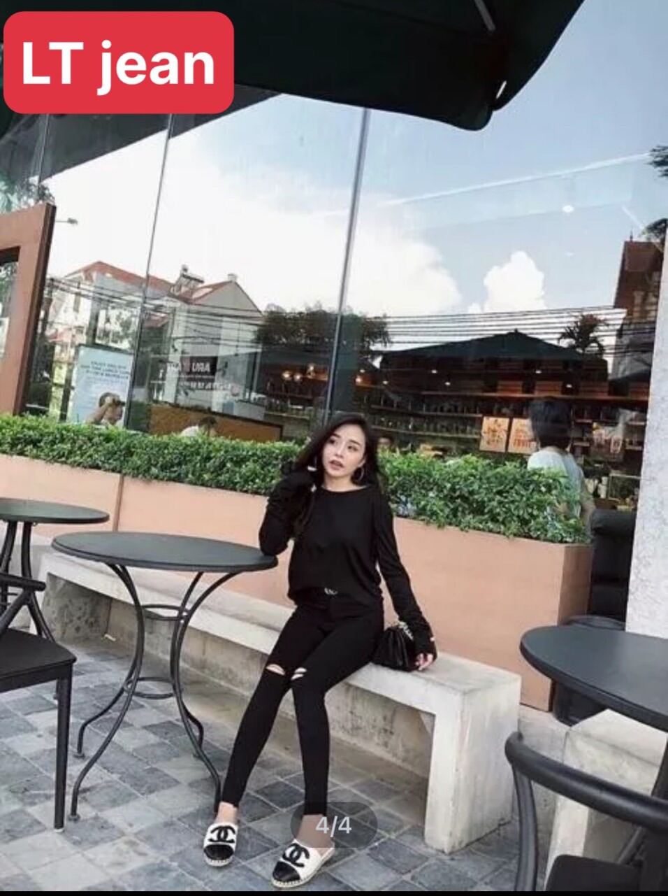 Quần jean nữ đen co size đại·· rách gối 2 bên chất bò co dãn fom nâng mông tôn dáng