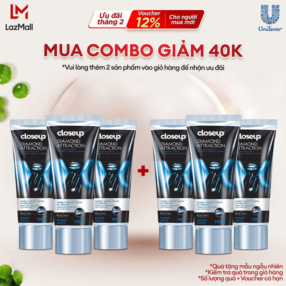 Combo 3 Kem Đánh Răng Closeup Dạng Gel Trắng Răng Diamond Attraction Ngay Sau 1 Lần Chải 100G/Tuýp