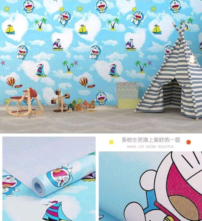 Giấy dán tường DOREMON MÂY TRỜI khổ 45cm x 10m có keo sẵn