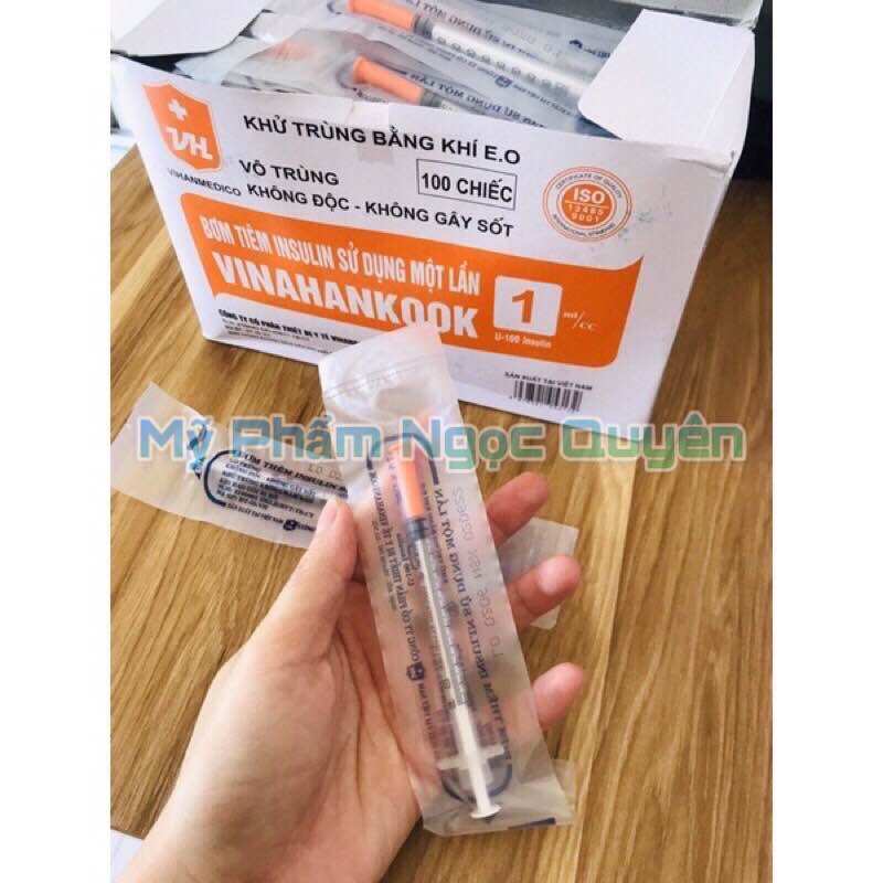 Bơm tiêm tiểu đường 1ml Vinahankook Việt Nam (Hộp 100 cây)