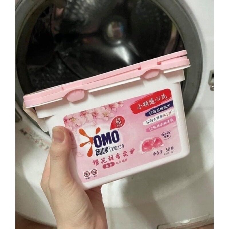 [Hộp 50 viên] Viên giặt OMO hương hoa anh đào thơm ngất ngây hương hoa anh đào mới siêu sạch x10 (Bản mới nhất)