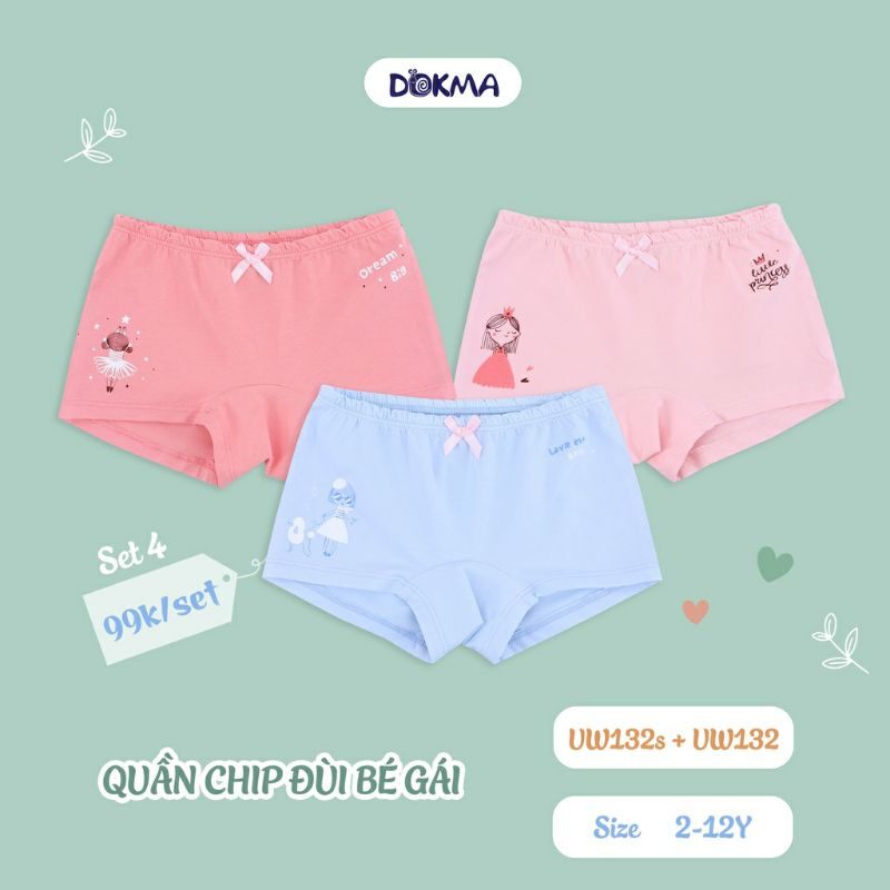 [Dokma] Set 3 chiếc QUẦN CHÍP đùi bé gái cao cấp, kháng khuẩn (size 2-8Y)