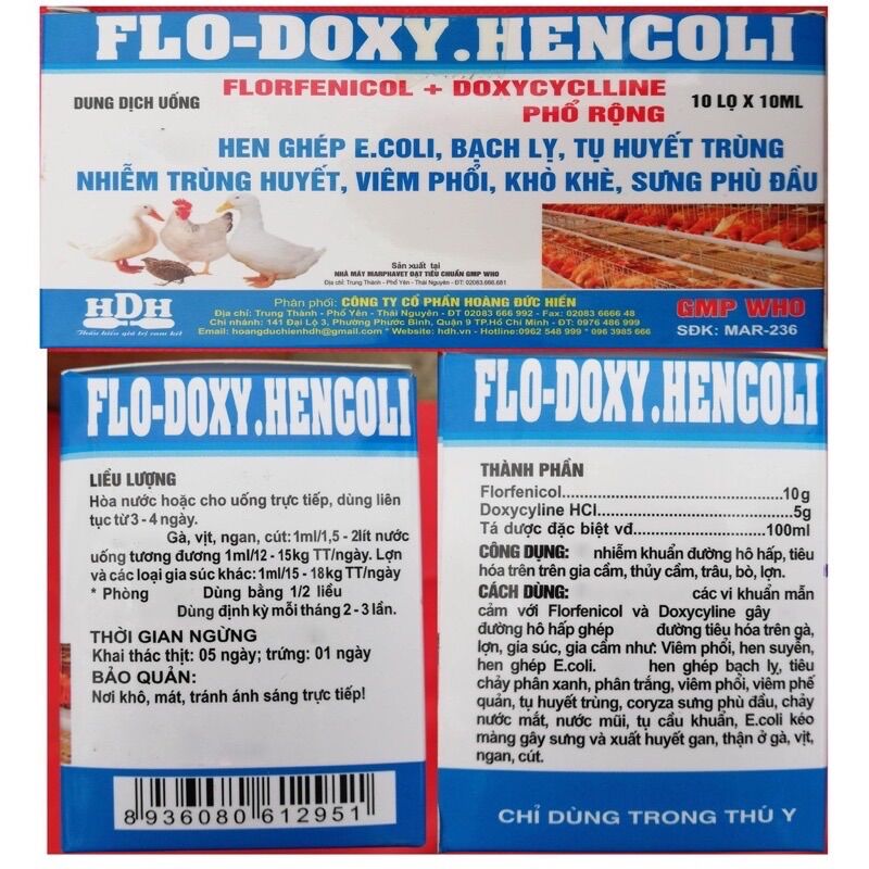 Flodoxy hencoli khò khè, hen khẹt, sổ mũi, viêm phổi cho gà đá