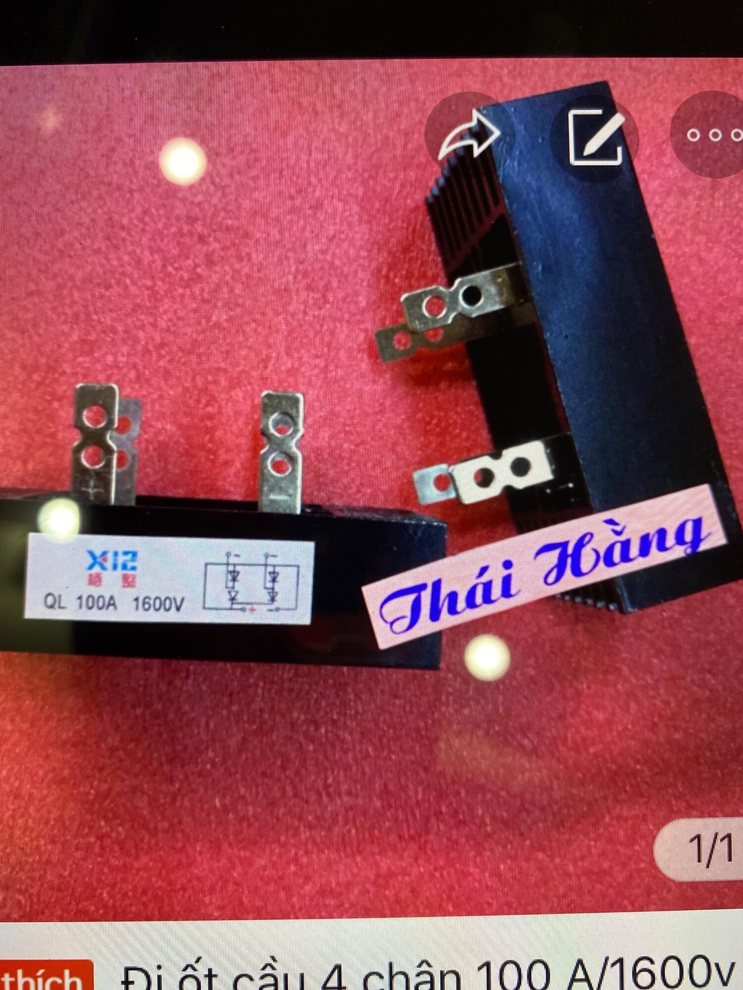 Đi ốt cầu 1 pha 100a/1600 v 4 chân giá cho 1 chiếc