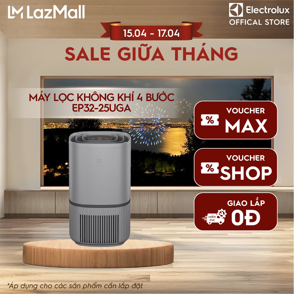 [MỚI] Máy lọc không khí Electrolux EP32-25UGA - phòng 30m2 - Bộ lọc 4 lớp diệt 99.99% vi khuẩn & bụi mịn, lọc sạch không khí chỉ trong 15 phút