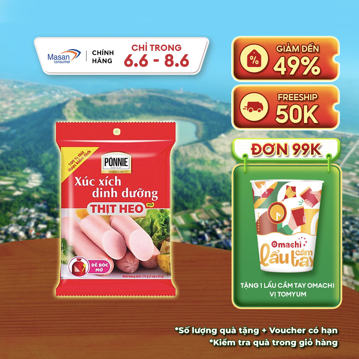 [25-27.5 Voucher 18% CHO ĐƠN TỪ 199k] Xúc Xích Tiệt Trùng Ponnie Vị Heo Gói 70g
