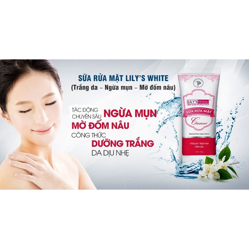 Sữa rửa mặt lily's white trắng da, ngừa mụn m-11 100gr
