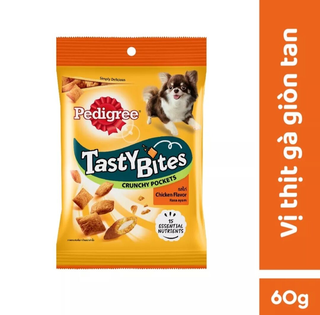 Pedigree Tasty Bites - Bánh thưởng cho chó dạng viên giòn tan vị Thịt gà túi 60g