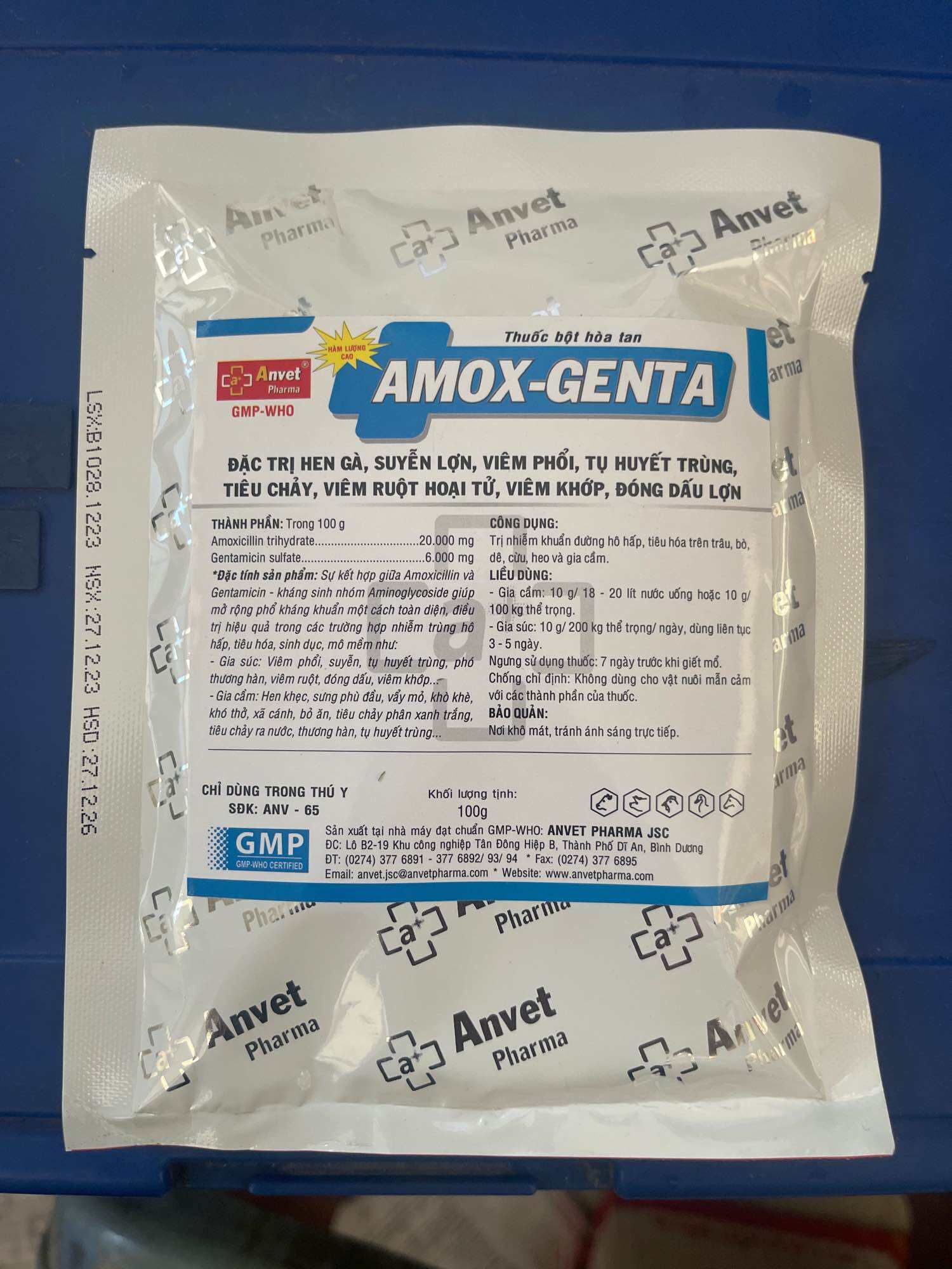 AMOX-GENTA 100g chuyên hô hấp, khớp, đóng dấu lợn, THT