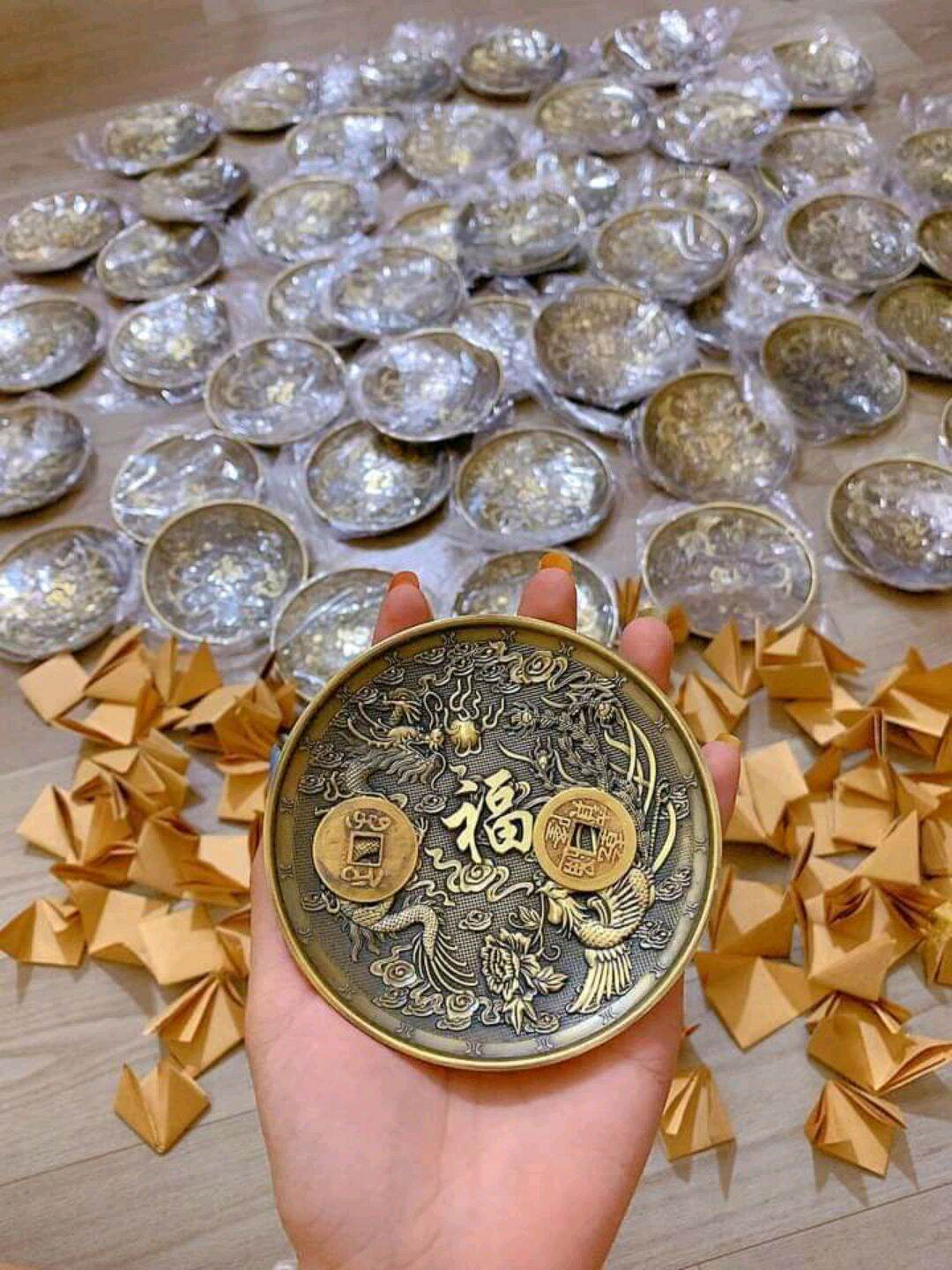 Đĩa đồng xin đài âm dương 12cm