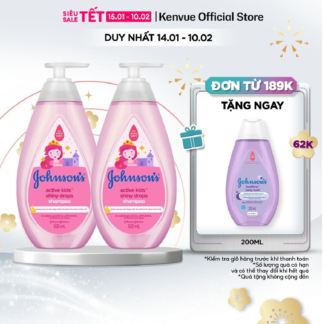 Combo 2 Dầu Gội Johnsons Active Kids Shiny Drops Shampoo Cho Bé Gái - Dung tích 500mlx2