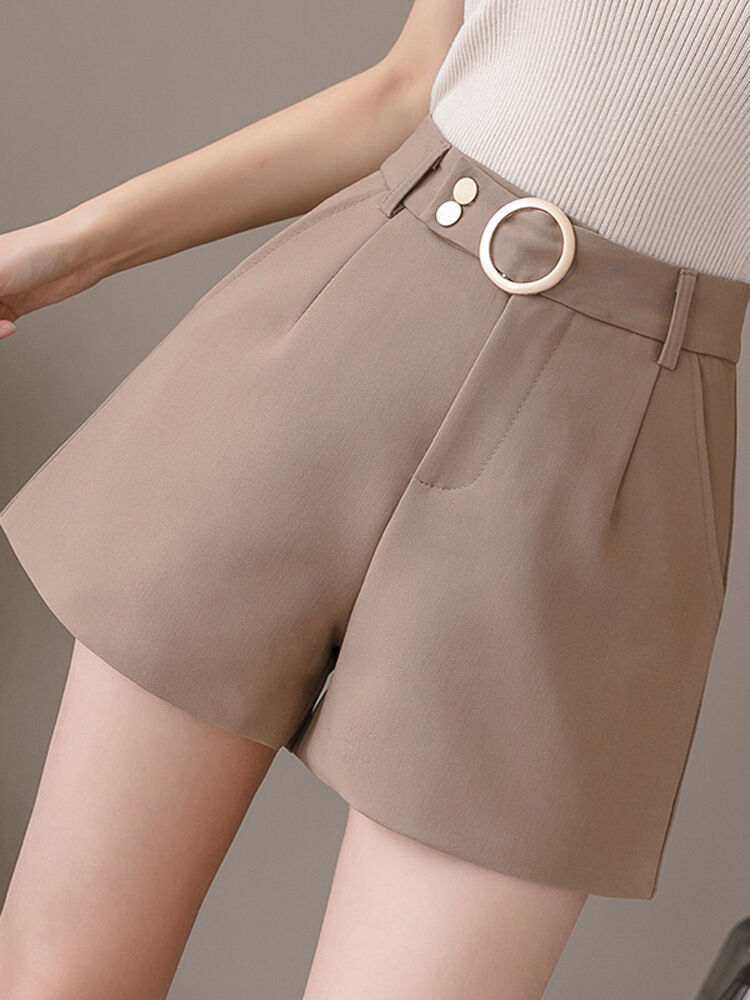 Quần short cạp cao MIE đai tròn 2 khuy bấm