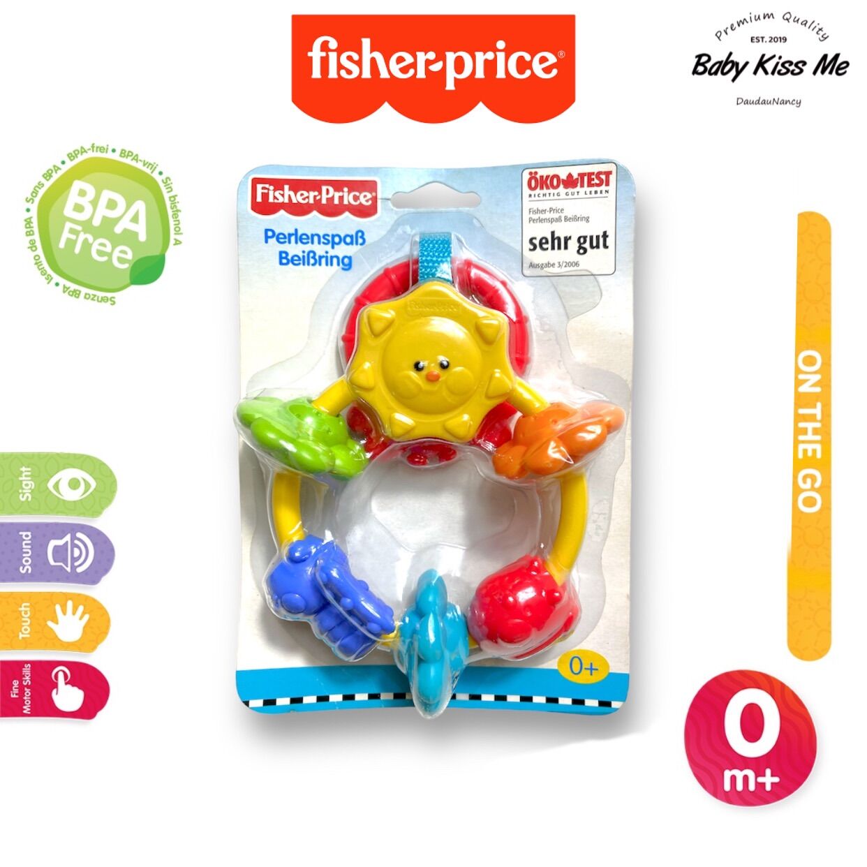 Lục lạc kèm gặm nướu an toàn cho bé -fisher price fun teether rattle