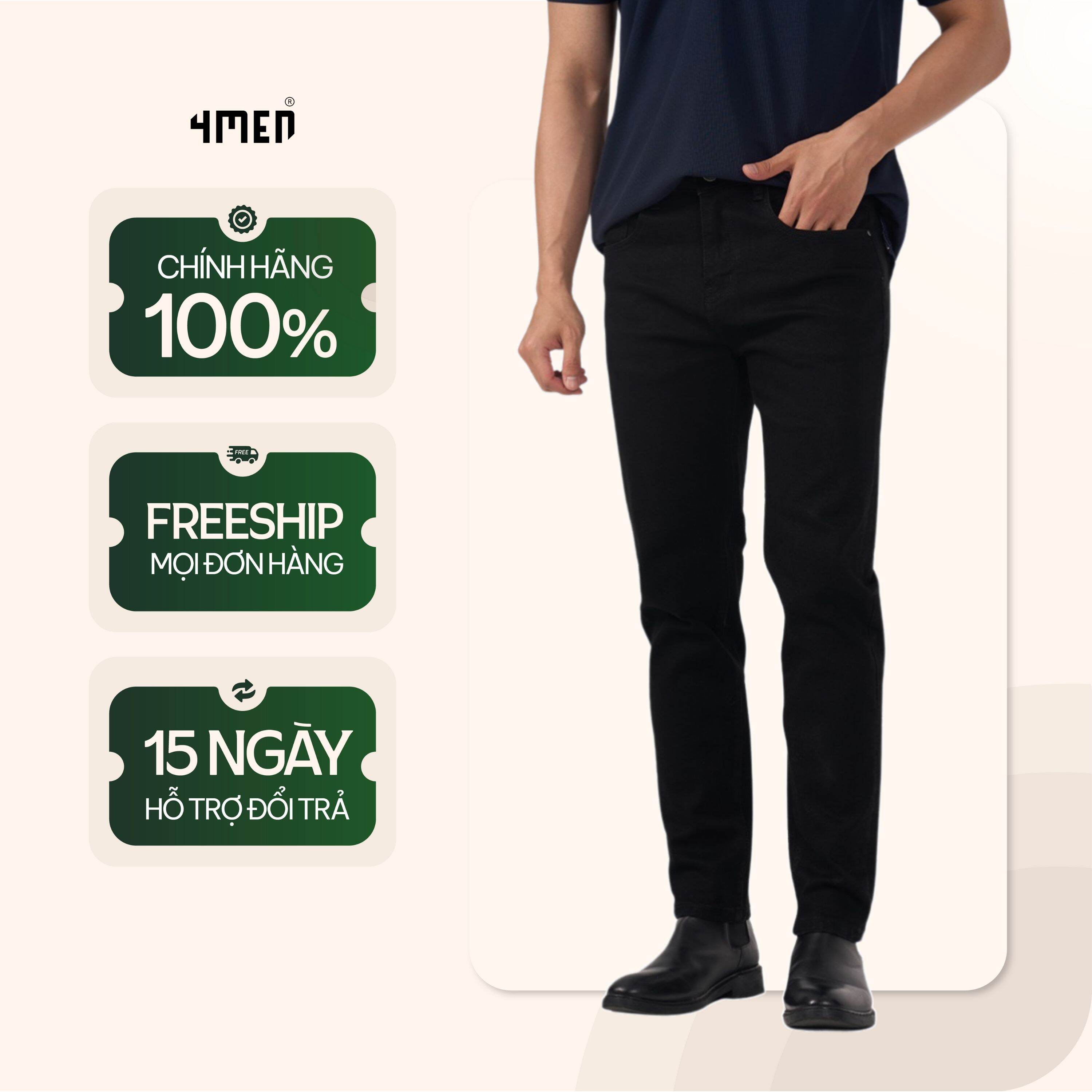 Quần Jean Đen 4MEN QJ098 Form Slimfit, chất vải dày dặn, basic, trơn, trẻ trung, năng động, dễ phối