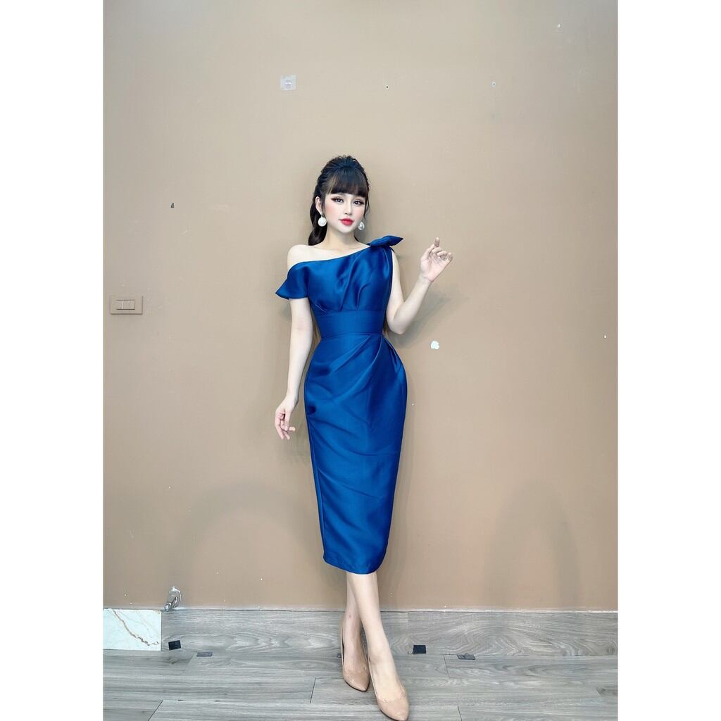 Đầm body lệch vai nơ Monoco