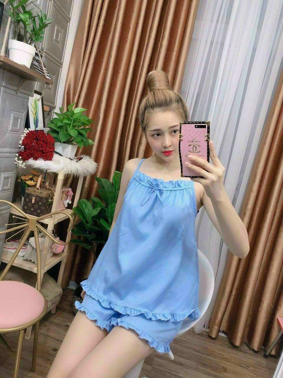 Đồ bộ lụa mặc nhà form rộng mát