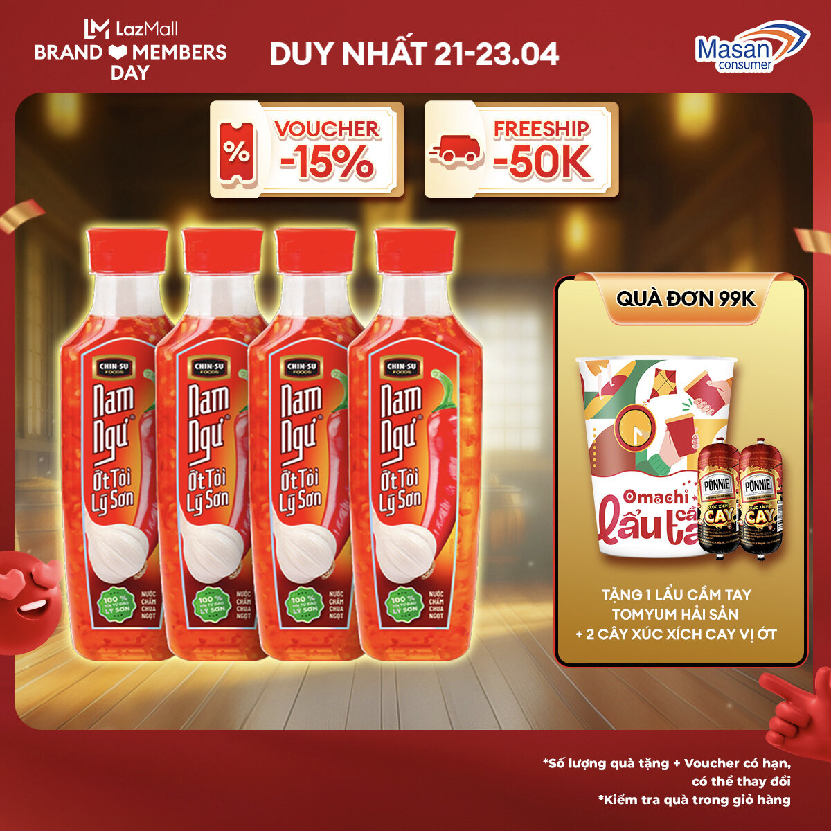 [15-17.4 Voucher 18% CHO ĐƠN TỪ 199k]Nước Mắm Nam Ngư Ớt Tỏi Lý Sơn - Combo 4 Chai x 300ml