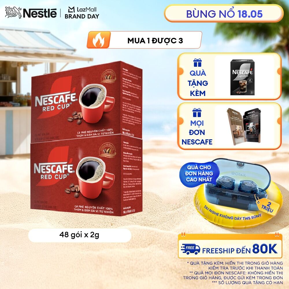 [ƯU ĐÃI THÁNG 5] Combo 2 hộp Cà phê hòa tan kết hợp cà phê rang xay NESCAFÉ RED CUP Tinh chất từ cà phê nguyên chất Hộp 48 gói