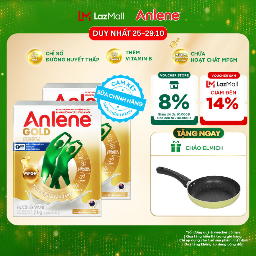 [Voucher giảm đến 26%]Combo 2 Sữa Bột Anlene Gold Hương Vani 1.2Kg