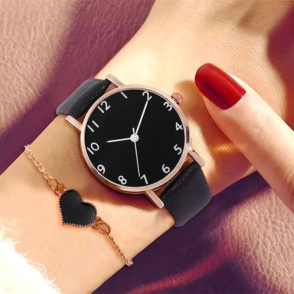 2023 mới đồng hồ nữ thời trang dây da đồng hồ đơn giản nữ mặt tròn dây thạch anh đồng hồ nữ đầm đồng hồ