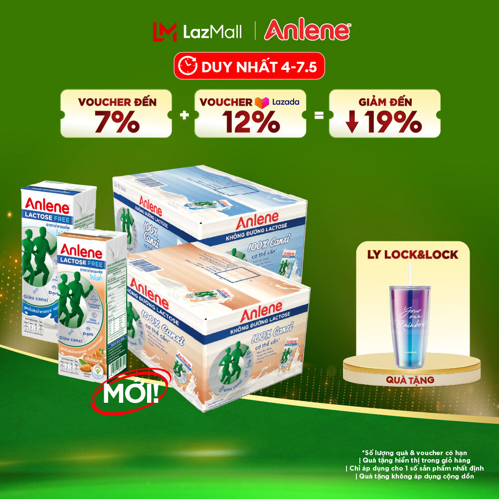 Combo 2 Thùng 36 hộp sữa Anlene không đường Lactose 180ml (vị nguyên bản + vị hạnh nhân)