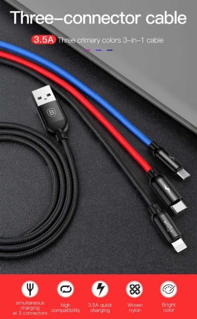 Cáp sạc 3 đầu baseus chính hãng