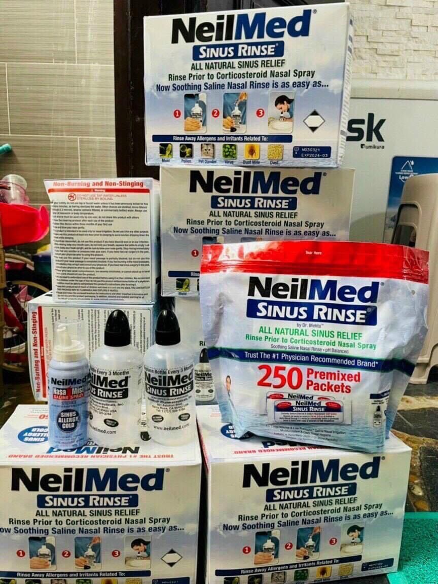 2028 BỘ BÌNH RỬA MŨI NEILMED MỸ (HỘP 250 GÓI MUỐI NEILMED + 2 BÌNH RỬA MŨI + 1 Xịt) FULLBOX