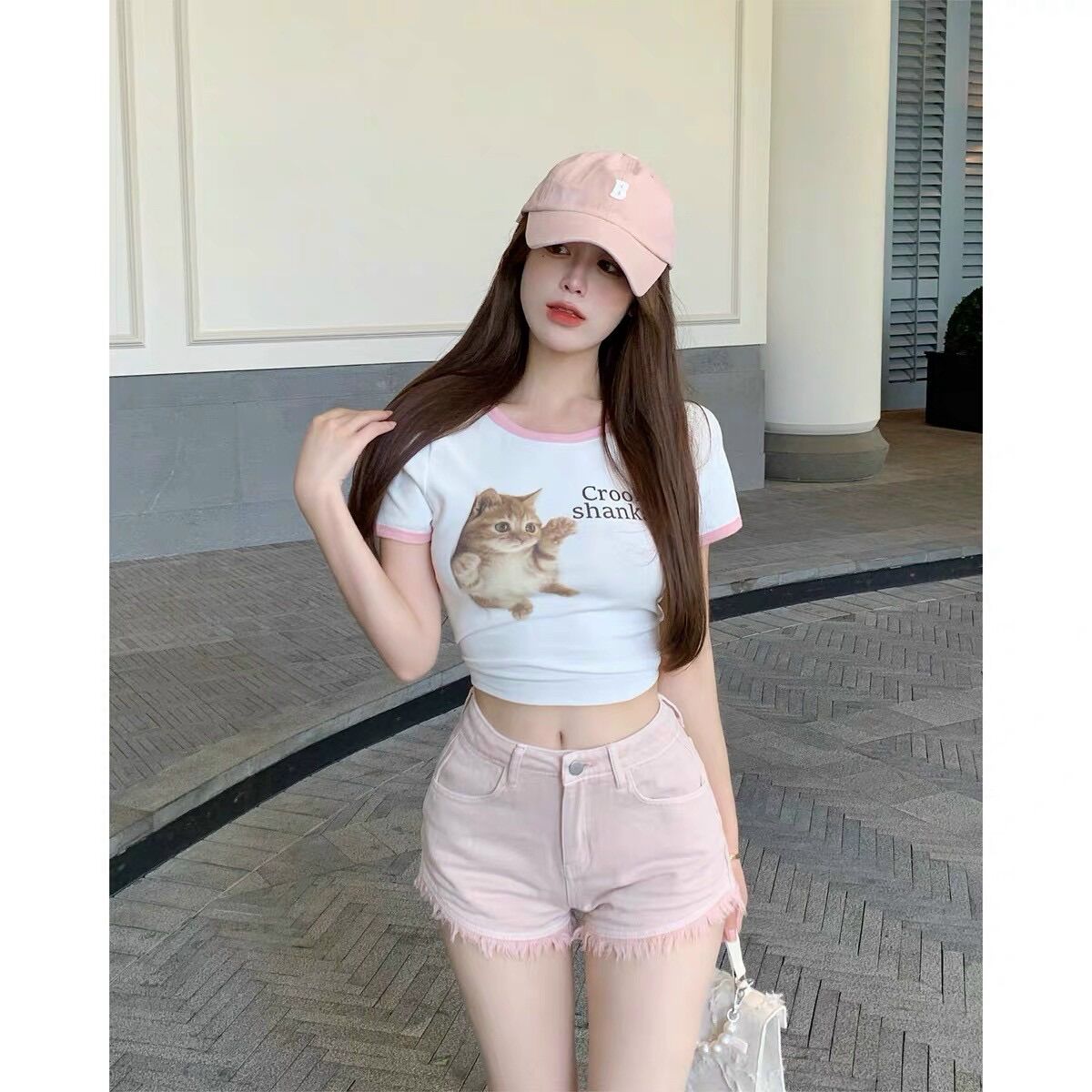 Áo croptop mèo hồng đáng yêu BG