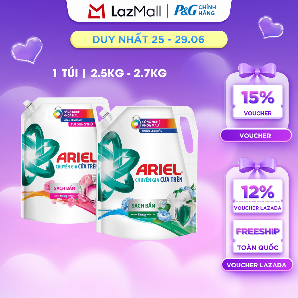 Nước Giặt ARIEL Matic Cửa Trên Túi 2.5kg/2.7kg Nhiều Mùi Hương