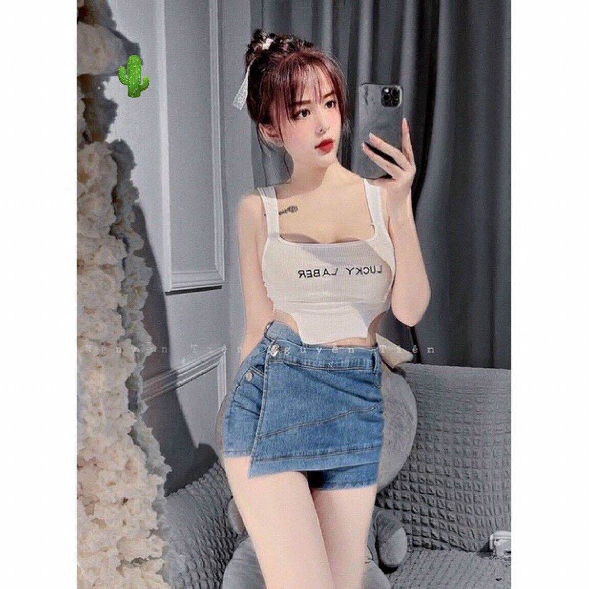 Áo thun gân nhỏ hai dây vai to áo thun in chữ form 45kg