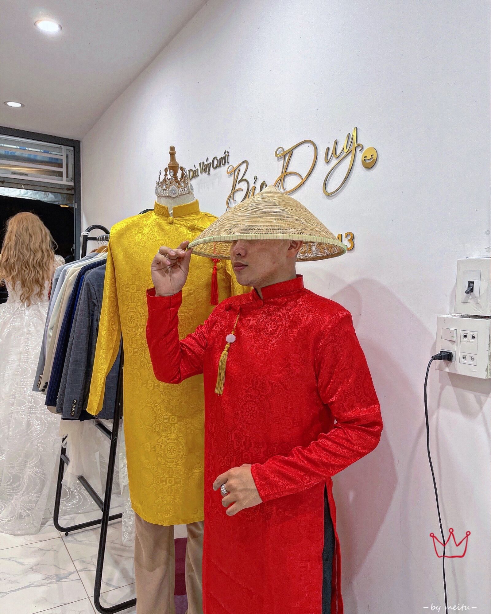 Áo dài nam gấm form vest cao cấp