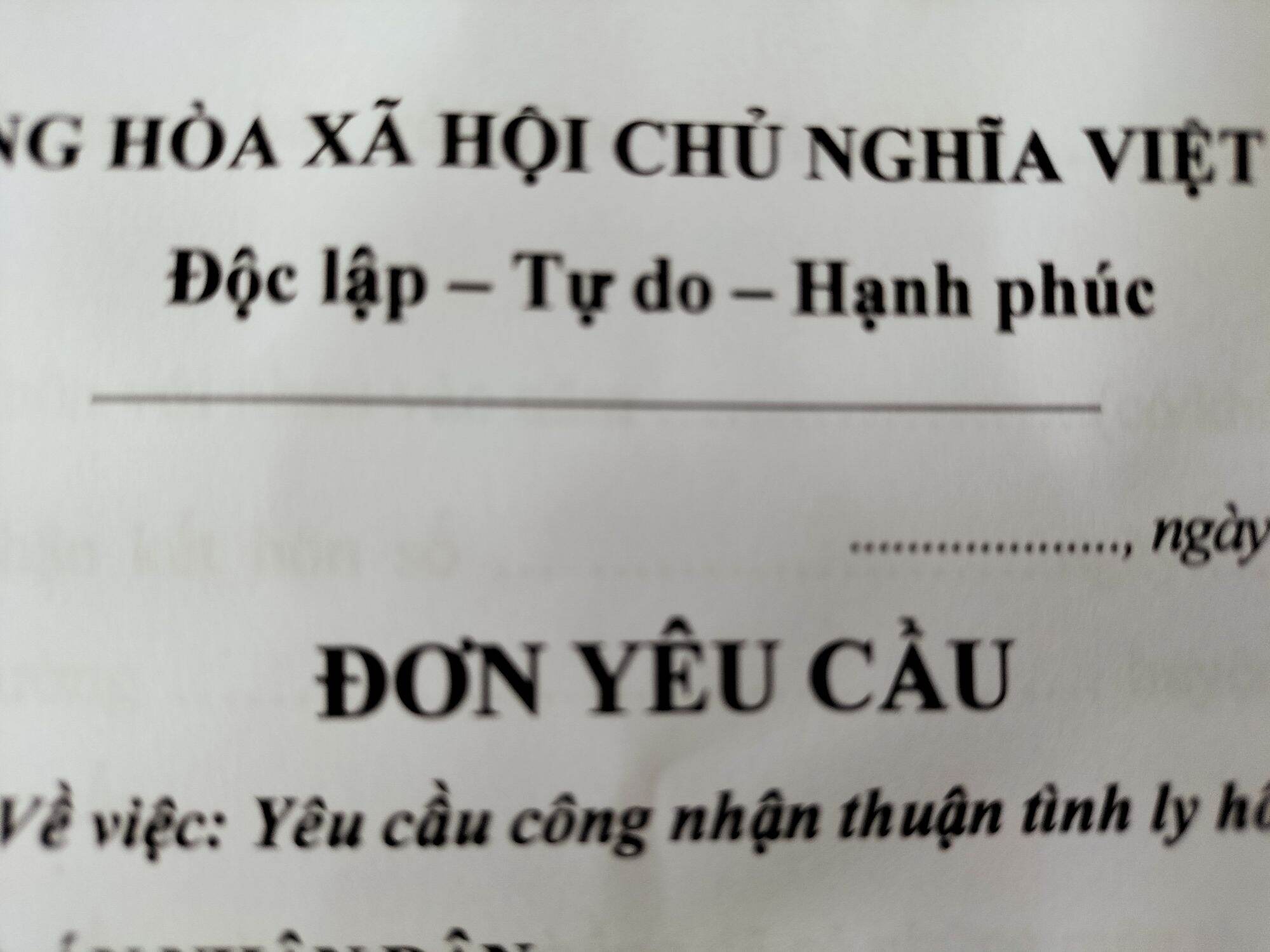 Đơn xin ly hôn và đơn thuận tình ly hôn