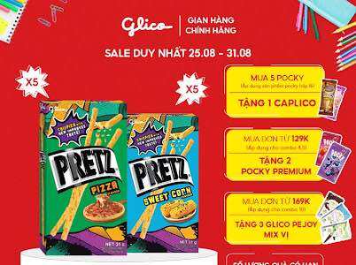 Combo 10 hộp happy set f bánh que nướng giòn mix 2 vị pizza và bắp glico pretz pizza & sweet corn