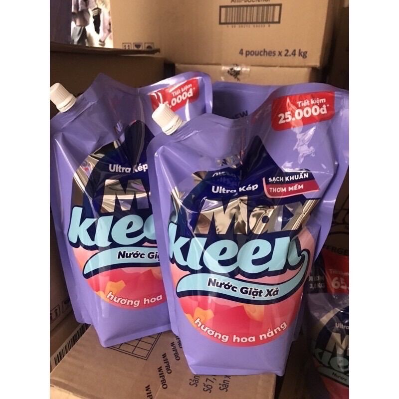 Nước giặt xả Maxkleen túi 2kg4 ( có van mở )