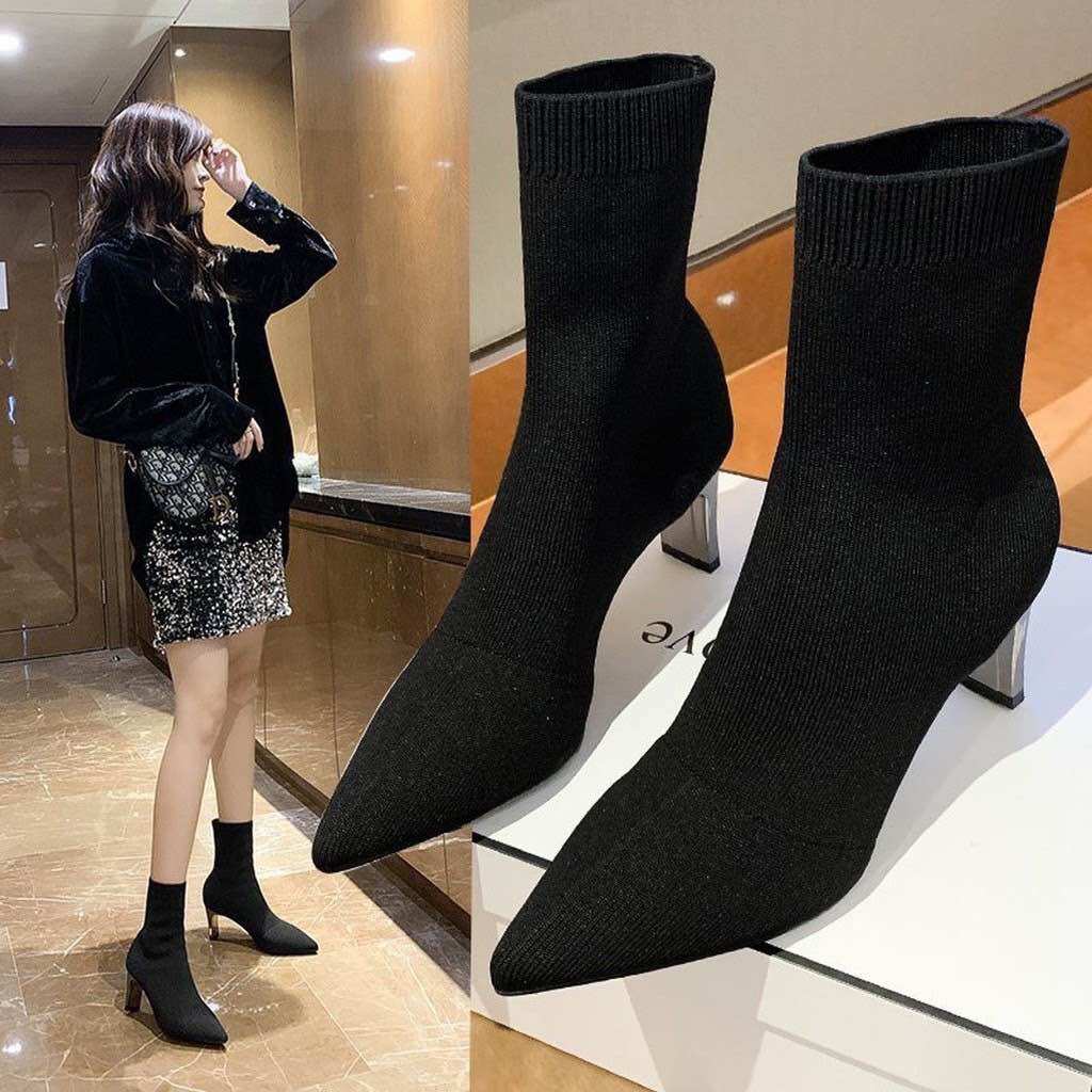 Boot nữ len tăm got vuông BV377